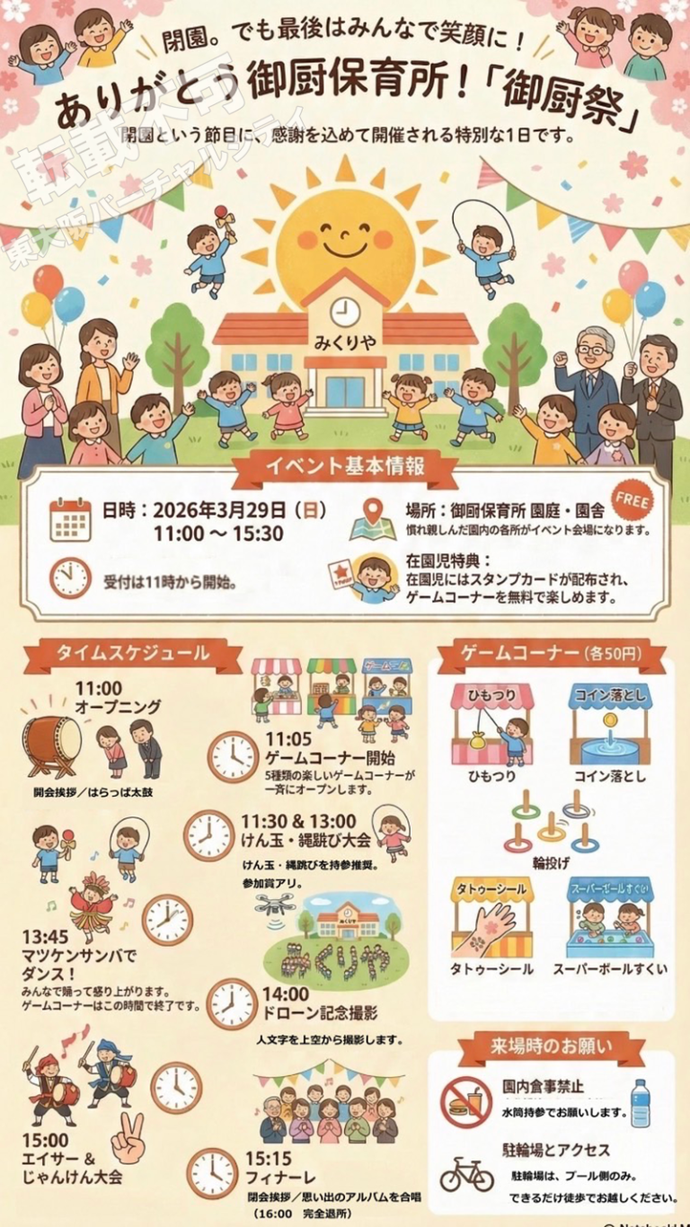 3/29 ありがとう御厨保育所！「御厨祭」　主催：御厨保育所保護者会、OB会